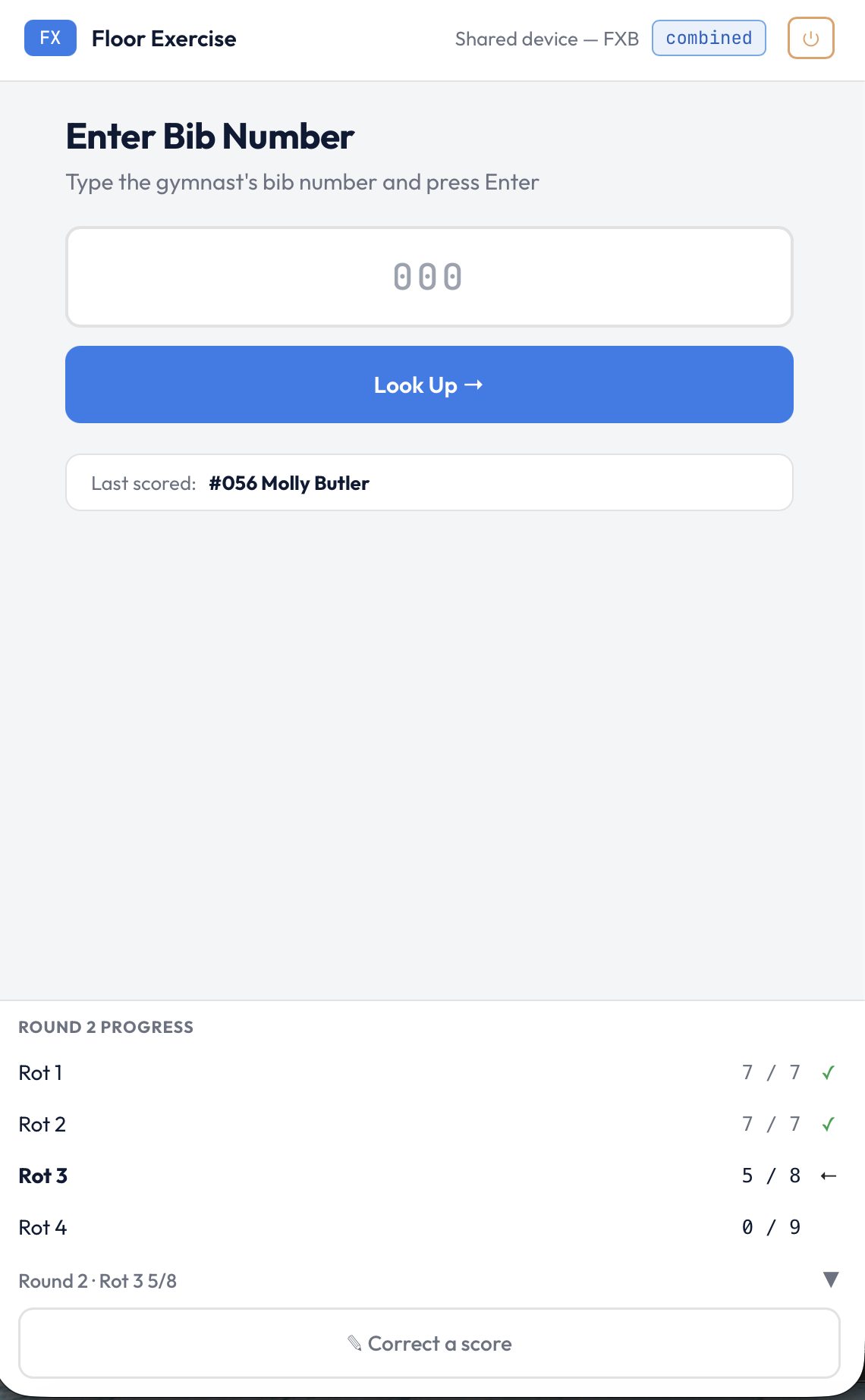 Rotation progress widget expanded to show scored counts for Rot 1 through Rot 4